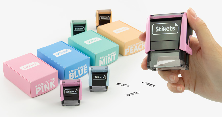 Timbro personalizzato con colori pastello per contrassegnare vestiti e  oggetti + 20 etichette adesive GRATIS - Stikets